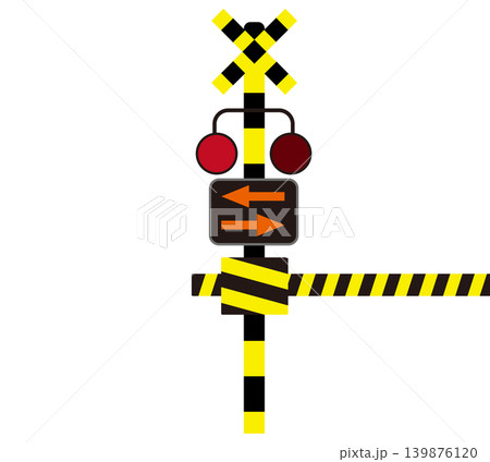 踏切遮断機イラストセット 白黒黄色の警戒縞模様 踏切遮断機イラストセット 白黒黄色の警戒縞模様 139876120