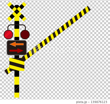 Level crossing barrier illustration set: Black, white, and yellow warning stripe pattern Level crossing barrier illustration set: Black, white, and yellow warning stripe pattern 139876123