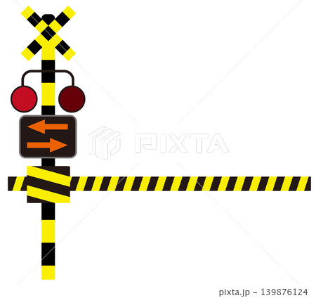 踏切遮断機イラストセット　白黒黄色の警戒縞模様 139876124