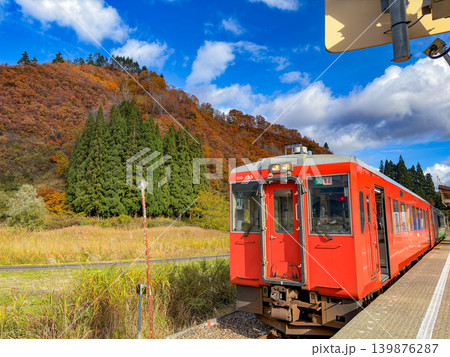 只見線キハ110と紅葉(新潟・秋の鉄道) 只見線キハ110と紅葉(新潟・秋の鉄道) 139876287