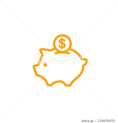 貯金箱にコインを入れるアイコンイラスト・節約・貯蓄・金融・オレンジ 貯金箱にコインを入れるアイコンイラスト・節約・貯蓄・金融・オレンジ 139876455