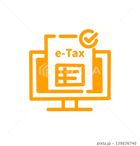 オンライン税金申告 e-Tax アイコン・イラスト素材（オレンジ） 139876748