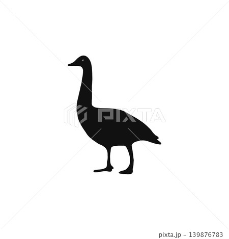 水辺の鳥、ガン(雁)のシルエットイラスト素材・シンプル・白背景 水辺の鳥、ガン(雁)のシルエットイラスト素材・シンプル・白背景 139876783