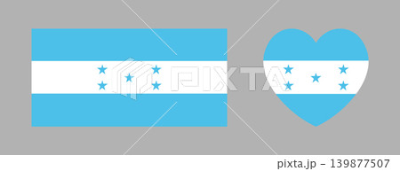 Honduras country flag sticker, icon. Republic of Honduras flag in heart, rectangular shape button, banner. Set of National flag badge rectangle, heart shaped badge, background. 139877507