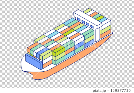 Isometric illustration icon of a cargo ship loaded with colorful containers Isometric illustration icon of a cargo ship loaded with colorful containers 139877730