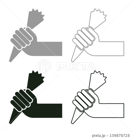Pastry bag in hand for extraction cream squeeze icing set icon grey black color vector illustration image solid fill outline contour line thin flat style Pastry bag in hand for extraction cream squeeze icing set icon grey black color vector illustration image solid fill outline contour line thin flat style 139878728
