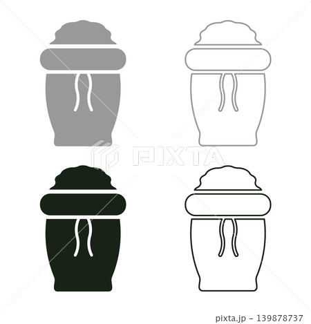 Sack with flour full open canvas bag sugar salt grain wheat package concept ingredient set icon grey black color vector illustration image solid fill outline contour line thin flat style 139878737