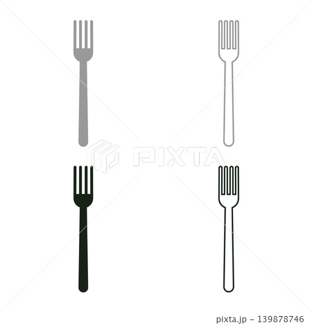Fork cutlery restaurant concept silhouette set icon grey black color vector illustration image solid fill outline contour line thin flat style 139878746