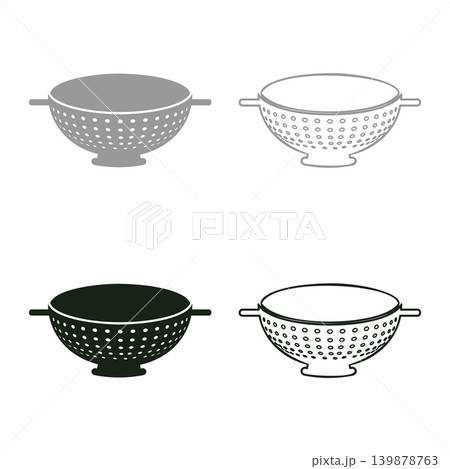 Colander sieve for pasta set icon grey black color vector illustration image solid fill outline contour line thin flat style Colander sieve for pasta set icon grey black color vector illustration image solid fill outline contour line thin flat style 139878763
