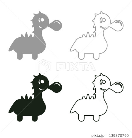 Bubble gum blowing cute dinosaur set icon grey black color vector illustration image solid fill outline contour line thin flat style Bubble gum blowing cute dinosaur set icon grey black color vector illustration image solid fill outline contour line thin flat style 139878790