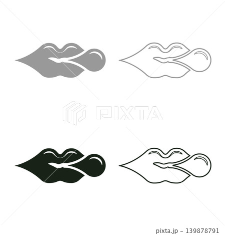 Lips blowing bubble gum chewing set icon grey black color vector illustration image solid fill outline contour line thin flat style Lips blowing bubble gum chewing set icon grey black color vector illustration image solid fill outline contour line thin flat style 139878791