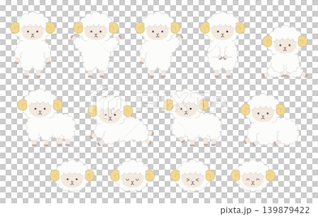 かわいい羊のベクターイラストセット。干支、十二支、未、アイコン、未年、年賀状 かわいい羊のベクターイラストセット。干支、十二支、未、アイコン、未年、年賀状 139879422