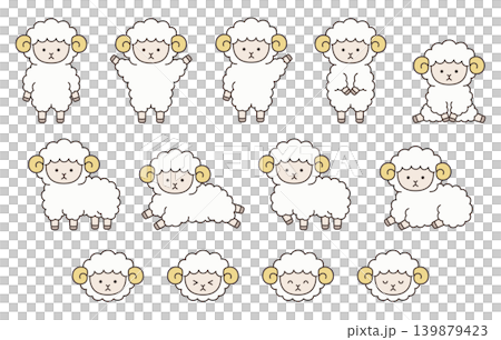 かわいい羊のベクターイラストセット。干支、十二支、未、アイコン、未年、年賀状 かわいい羊のベクターイラストセット。干支、十二支、未、アイコン、未年、年賀状 139879423