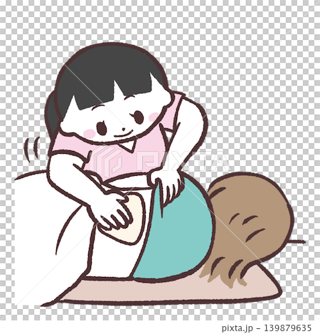 背中を拭くスタッフのイラスト 背中を拭くスタッフのイラスト 139879635
