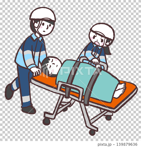 Illustration of someone being carried on an emergency stretcher Illustration of someone being carried on an emergency stretcher 139879636