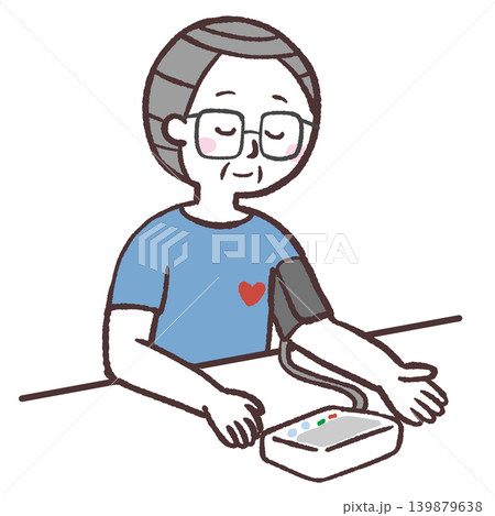 血圧を測るシニア男性のイラスト 血圧を測るシニア男性のイラスト 139879638
