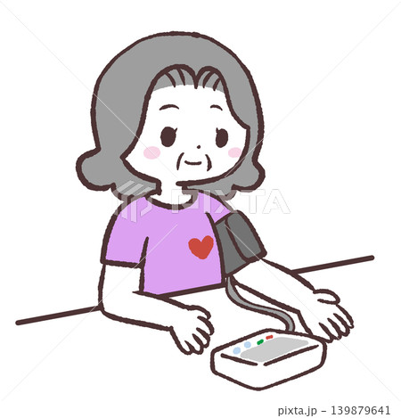 血圧を測るシニア女性のイラスト 血圧を測るシニア女性のイラスト 139879641