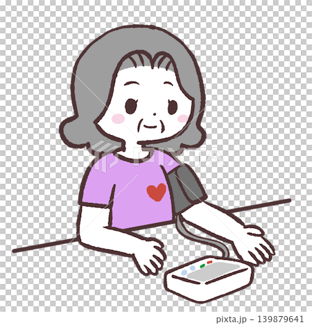 血圧を測るシニア女性のイラスト 血圧を測るシニア女性のイラスト 139879641