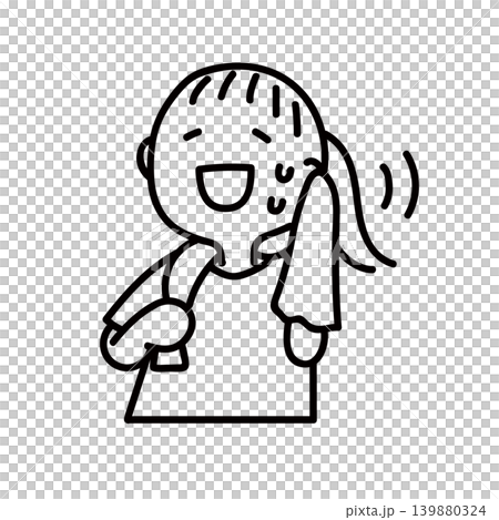 一位女性運動後用毛巾擦汗（線畫） 139880324