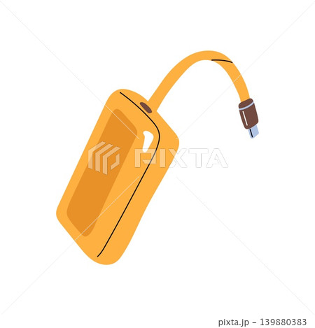 Yellow portable power bank charger with cable isolated on white background 139880383