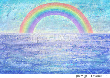 虹に彩られた空と海の手描き風景02 139880902