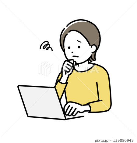 パソコンを操作しながら困っている若い女性のイラスト 139880945