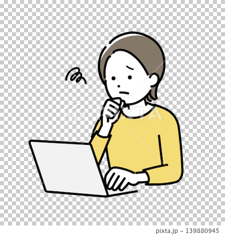 パソコンを操作しながら困っている若い女性のイラスト 139880945