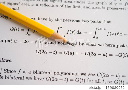 Pencil on mathematic formula exercise test paper in education school. 139880952