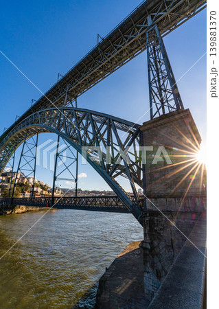 Dom Luis I bridge over Douro river Porto Portugal low angle view Dom Luis I bridge over Douro river Porto Portugal low angle view 139881370