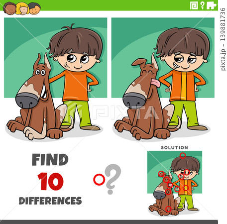 differences puzzle game with cute cartoon boy and his dog differences puzzle game with cute cartoon boy and his dog 139881736