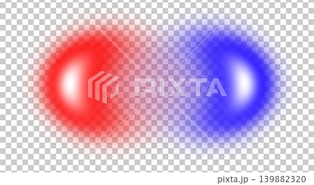 Two glowing neon spheres in red and blue. Abstract luminous orbs, futuristic light flares, and radiant energy bursts on transparent background for duality or emergency concepts. Two glowing neon spheres in red and blue. Abstract luminous orbs, futuristic light flares, and radiant energy bursts on transparent background for duality or emergency concepts. 139882320