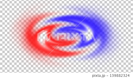 Abstract red and blue particle dust swirl on transparent background forming a glowing spiral cloud, concept of cosmic galaxy explosion and digital data 139882324