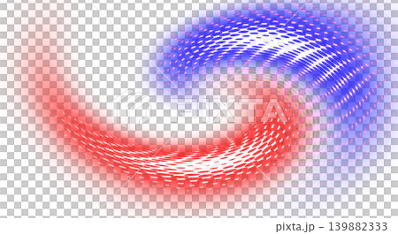 Abstract red and blue spiral wave made of dotted particles with soft motion blur on transparent background. Futuristic swirl, glowing energy, and digital light effect. Abstract red and blue spiral wave made of dotted particles with soft motion blur on transparent background. Futuristic swirl, glowing energy, and digital light effect. 139882333