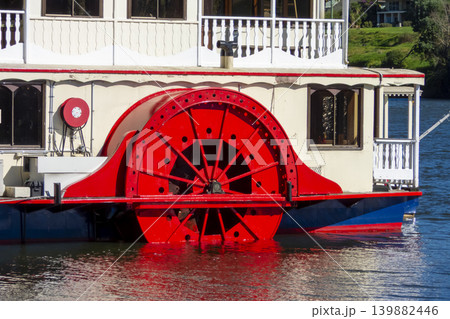 A large paddle wheeler boat docked at a wharf on the Nepean River 139882446