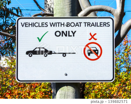 A no parking sign notification in a public carpark near a river 139882571