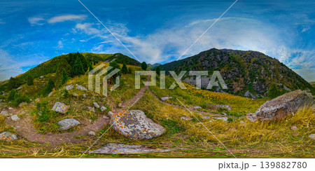 360 Degree Panorama of Mountainous Landscape in Kyrgyzstan 139882780