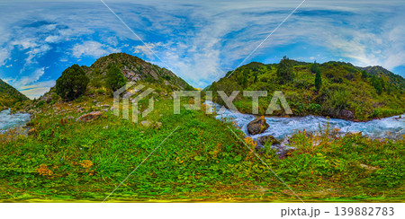 360-Degree Panorama of Mountain Valley in Kyrgyzstan 360-Degree Panorama of Mountain Valley in Kyrgyzstan 139882783