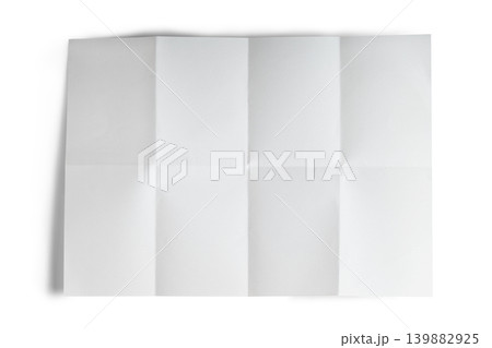 Empty, blank folded paper sheet white colored, isolated on white background. Mockup, template Empty, blank folded paper sheet white colored, isolated on white background. Mockup, template 139882925
