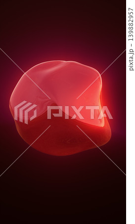 Glossy red abstract organic blob floating on a dark background, creating a smooth futuristic form with luminous depth and minimalist elegance 139882957