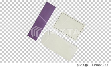 Set of blank hanging tags isolated on transparent background, purple and beige price labels for retail, gift wrapping, branding and product design. Set of blank hanging tags isolated on transparent background, purple and beige price labels for retail, gift wrapping, branding and product design. 139883243