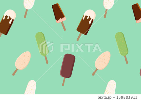 Seamless pattern with colorful ice cream popsicles on a mint green background Seamless pattern with colorful ice cream popsicles on a mint green background 139883913