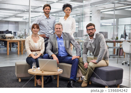 Group, diversity or business people in portrait with confidence, friendly or commitment at work. Accounting, staff or happy face for teamwork for support, solidarity or teamwork with pride in office 139884242