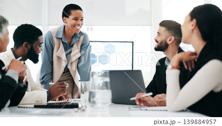 Business, collaboration and boardroom with a management team in a corporate workplace for growth. Teamwork, professional and planning with an an employee group working in the office together 139884957