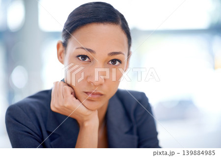 Professional woman, lawyer and office in portrait with confidence, pride and work on mockup. Business person, confident and face at workplace for vision, idea or corporate with serious expression Professional woman, lawyer and office in portrait with confidence, pride and work on mockup. Business person, confident and face at workplace for vision, idea or corporate with serious expression 139884985