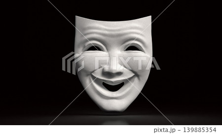 White Smiling Theater Mask in Darkness 3d render. 139885354