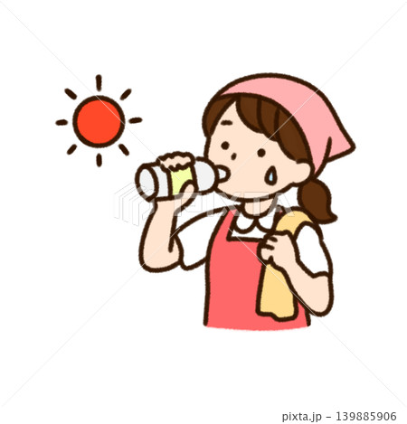 熱中症対策で水分補給をする女性イラスト 熱中症対策で水分補給をする女性イラスト 139885906
