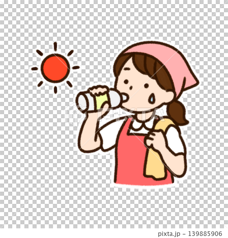 熱中症対策で水分補給をする女性イラスト 熱中症対策で水分補給をする女性イラスト 139885906