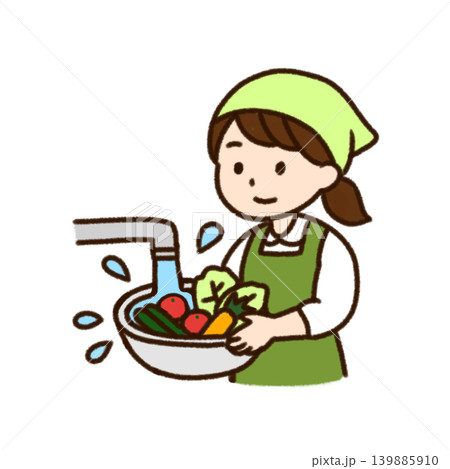 野菜を洗う女性・食品衛生イラスト 野菜を洗う女性・食品衛生イラスト 139885910