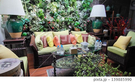 This is a living room with a sofa and garden This is a living room with a sofa and garden 139885990
