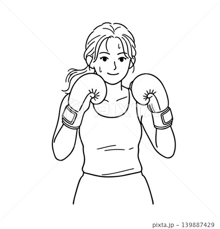 ボクシンググローブをつけた女性の線画イラスト 139887429